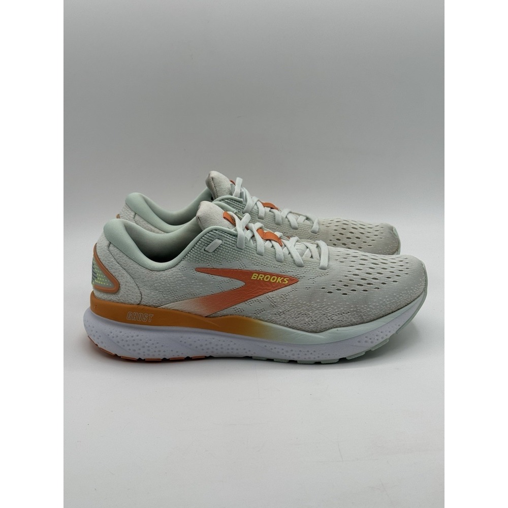 Brooks Ghost Running Shoes Womens Size 9 White Orange Cushioned 120407-B411
